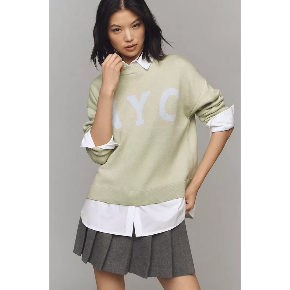 Maeve NYC Graphic Twofer Sweater Womens S Preppy Academia Casual Collegiate EUC